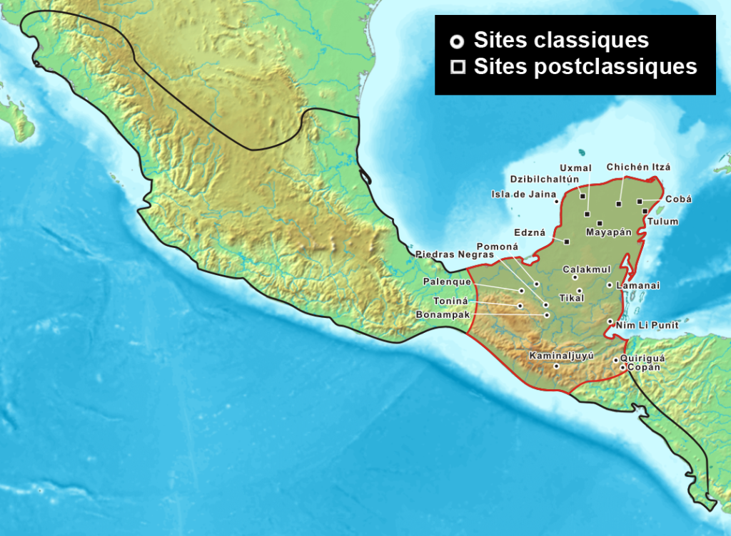 Sites Mayas (CC BY-SA 3.0 Wikipedia)
