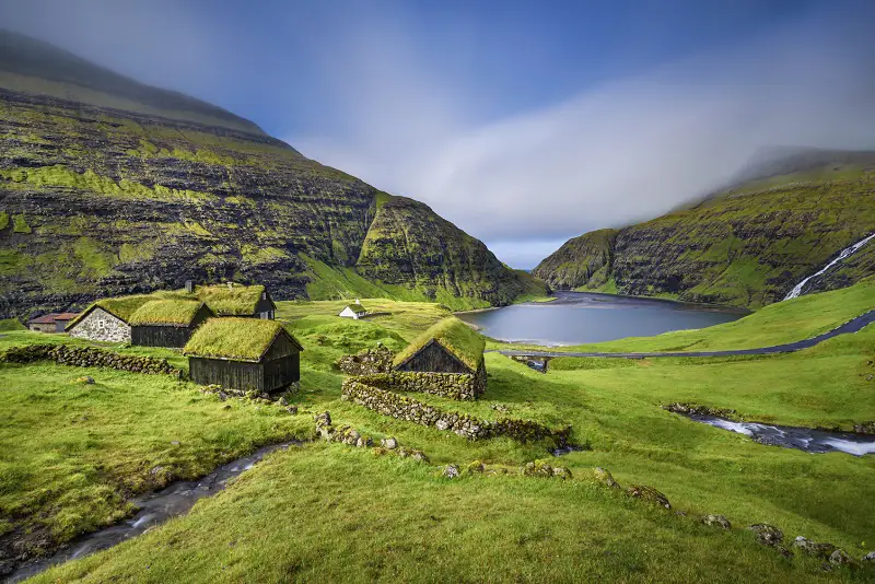 Village of Saksun located on the island of Streymoy, Faroe Islands, Denmark. Long exposure.